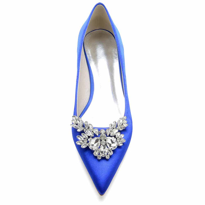 Women Satin Pointed Toe Bridal Shoes with Beads