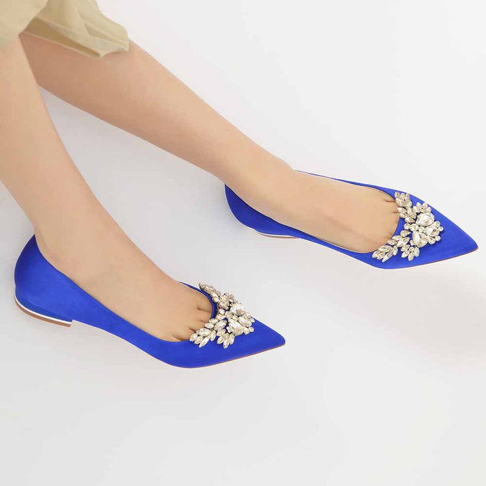 Women Satin Pointed Toe Bridal Shoes with Beads