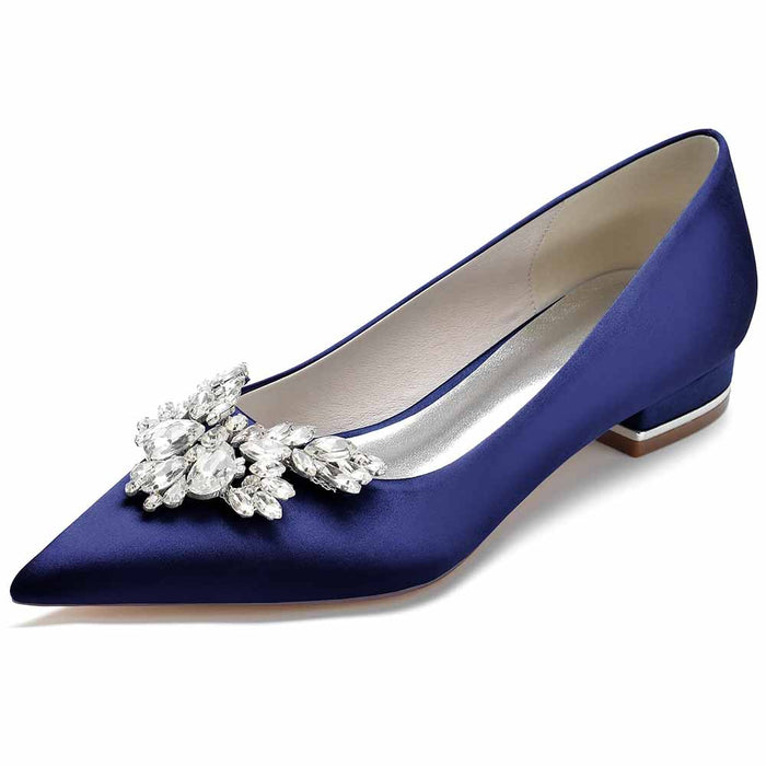 Women Satin Pointed Toe Bridal Shoes with Beads