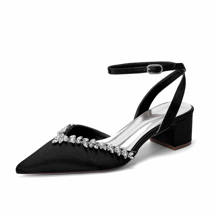 Women's Ankle Strap Block Heel Sandals with Crystal Embellishments