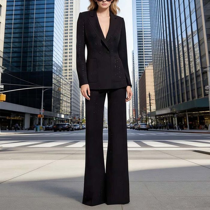 Women's black stripe check pantsuit formal set