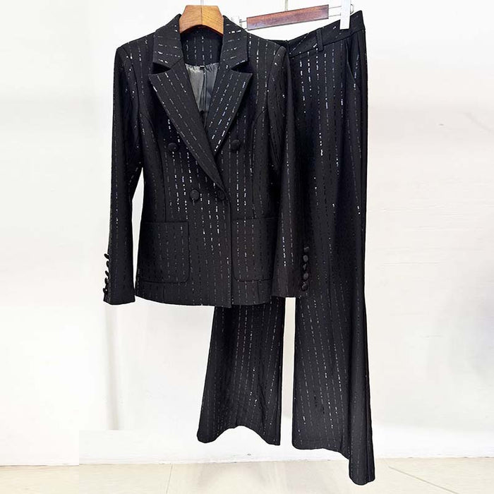 Women's black stripe check pantsuit formal set