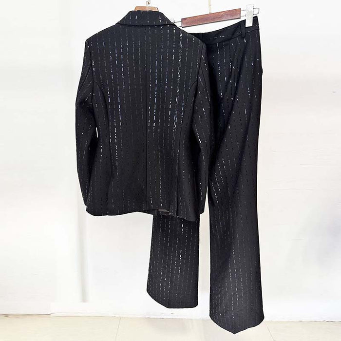 Women's black stripe check pantsuit formal set