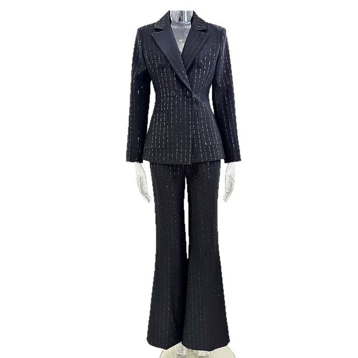 Women's black stripe check pantsuit formal set