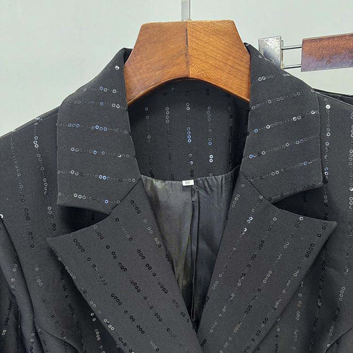 Women's black stripe check pantsuit formal set
