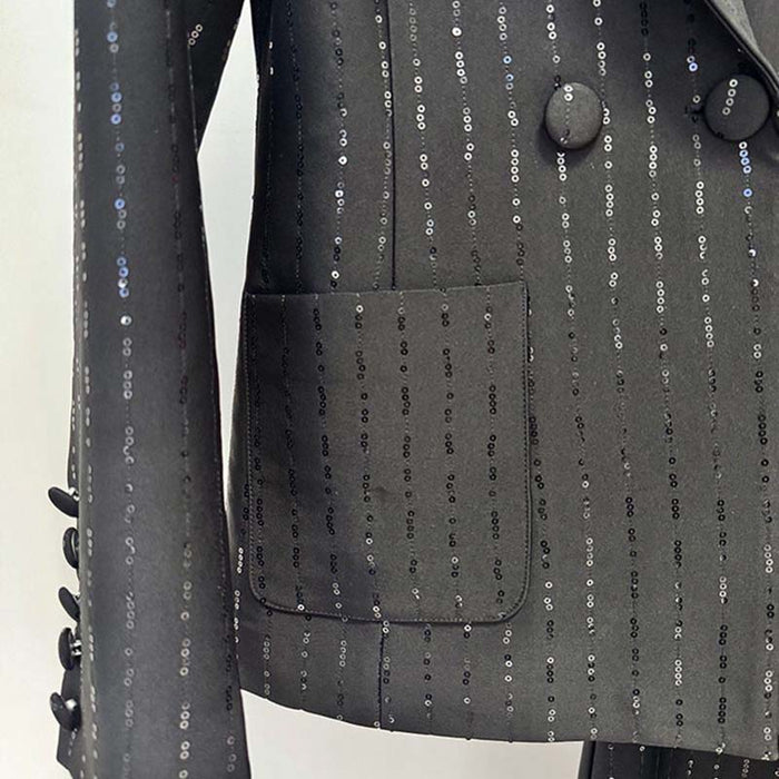 Women's black stripe check pantsuit formal set