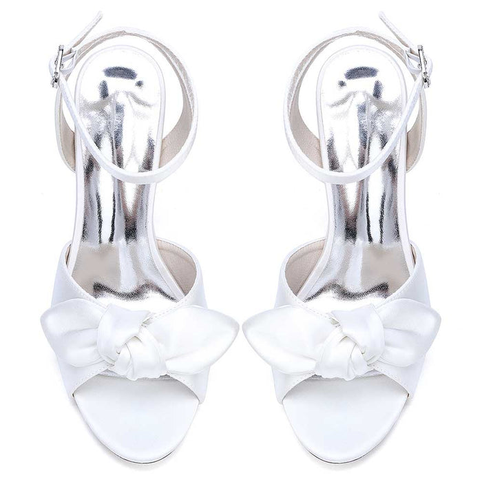 S&DCo. women's bridal silk satin heels with a stylish bow detail and ankle strap for elegant occasions