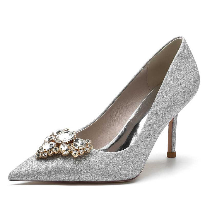 Womens Glitter Rhinestones Wedding Shoes Slip On Bridal Heels Prom Shoes