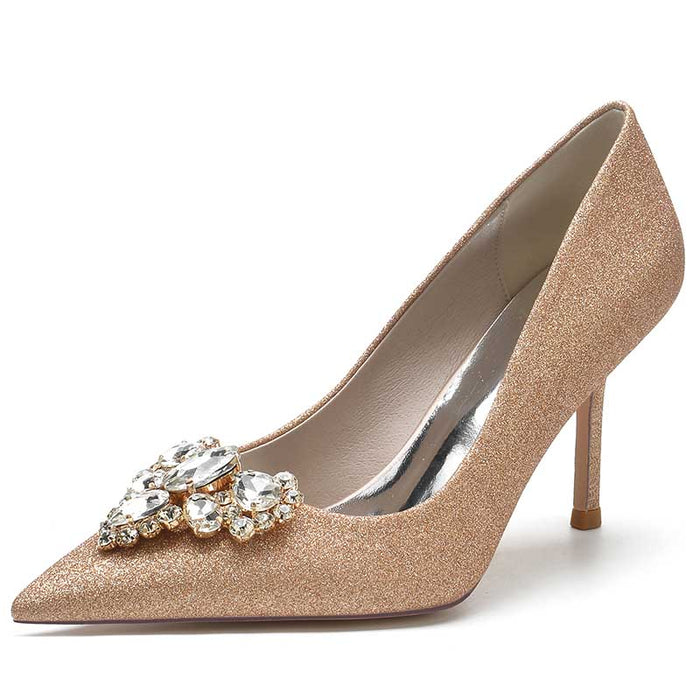 Womens Glitter Rhinestones Wedding Shoes Slip On Bridal Heels Prom Shoes
