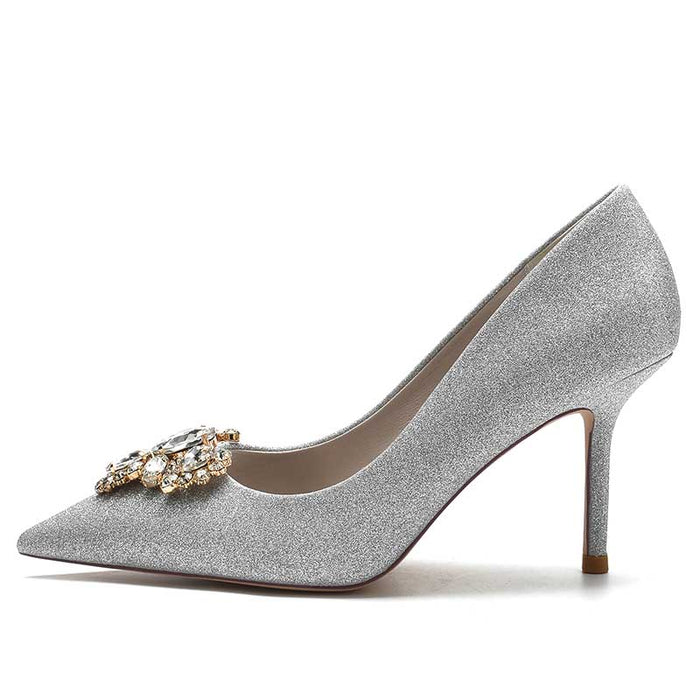 Womens Glitter Rhinestones Wedding Shoes Slip On Bridal Heels Prom Shoes