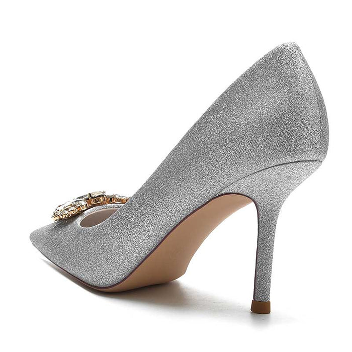 Womens Glitter Rhinestones Wedding Shoes Slip On Bridal Heels Prom Shoes