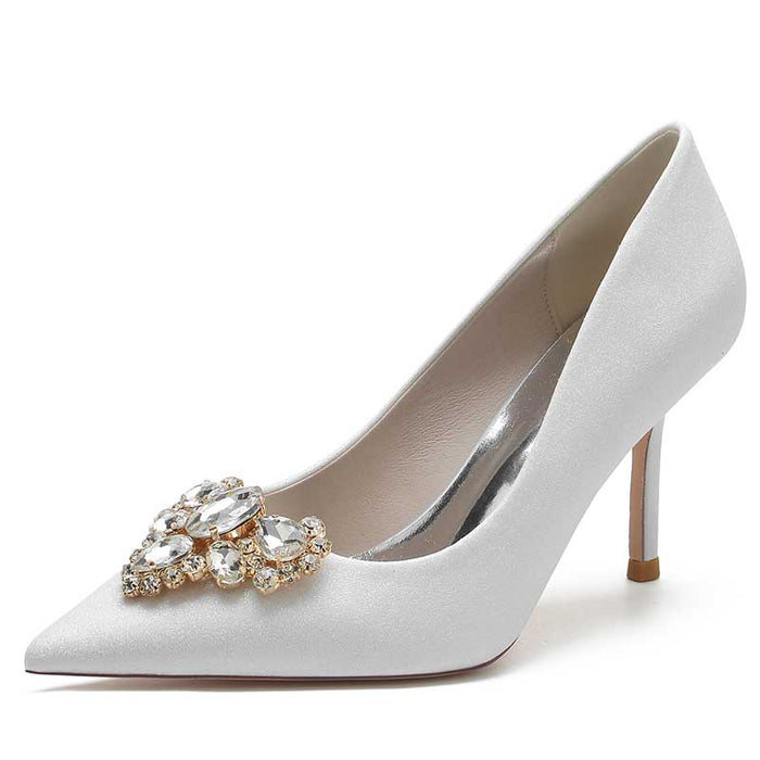 Womens Glitter Rhinestones Wedding Shoes Slip On Bridal Heels Prom Shoes