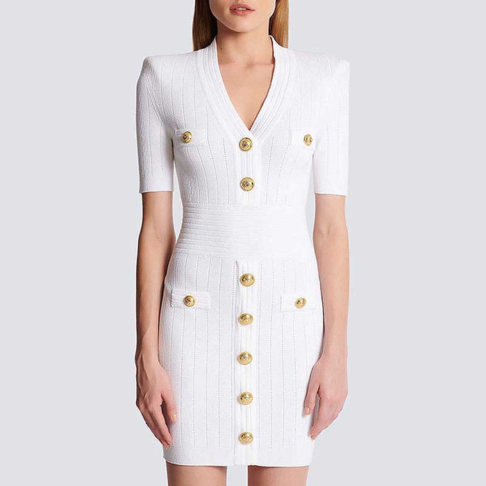 Women's Mini Knit Dress V-Neck