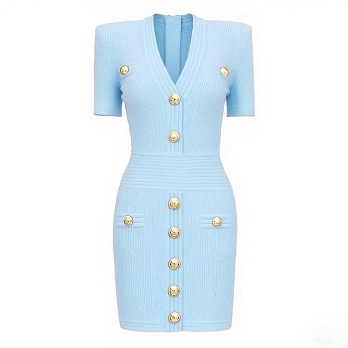Women's Mini Knit Dress V-Neck