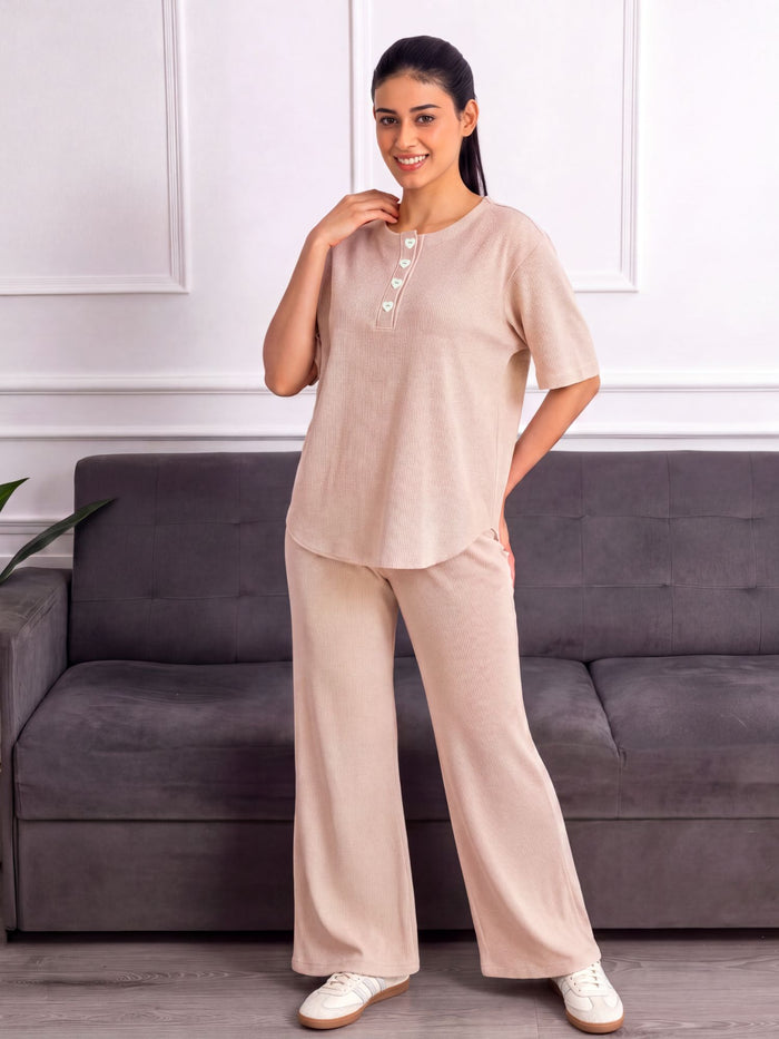 Women’s Premium Beige Waffle Pyjama Set
