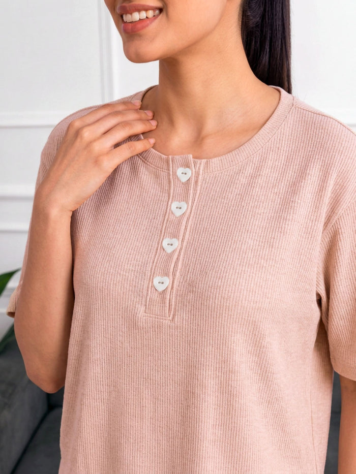 Women’s Premium Beige Waffle Pyjama Set
