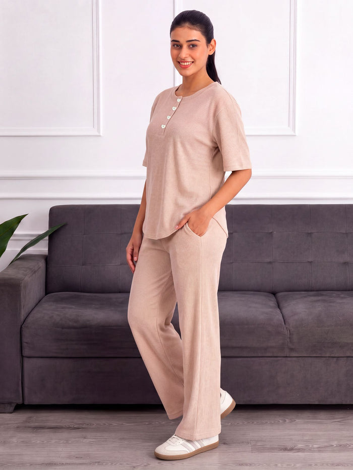 Women’s Premium Beige Waffle Pyjama Set