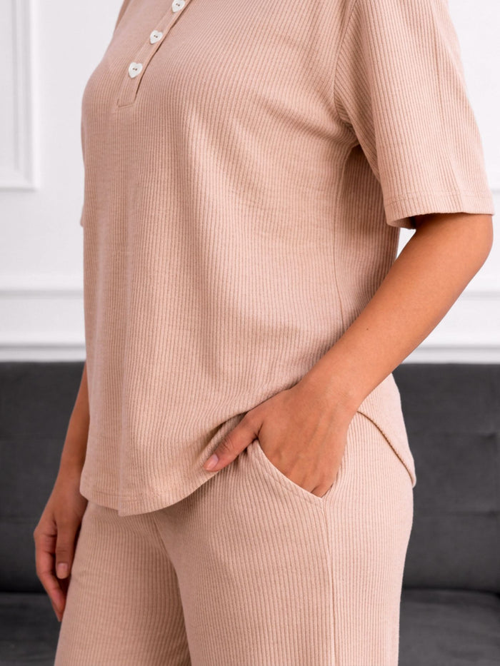 Women’s Premium Beige Waffle Pyjama Set