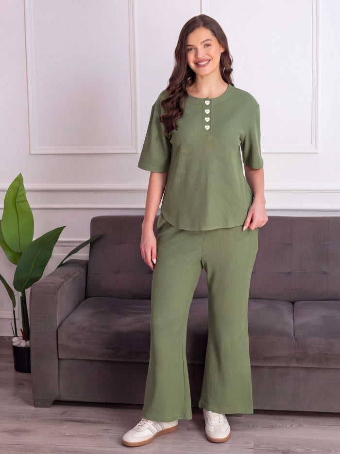 Women’s Premium Green Waffle Pyjama Set