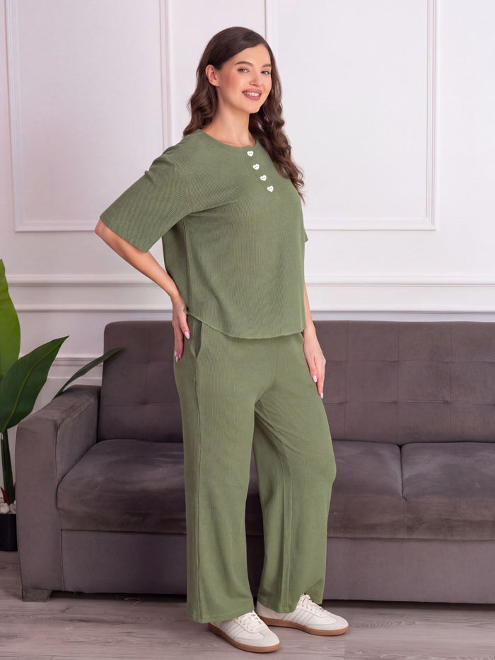 Women’s Premium Green Waffle Pyjama Set