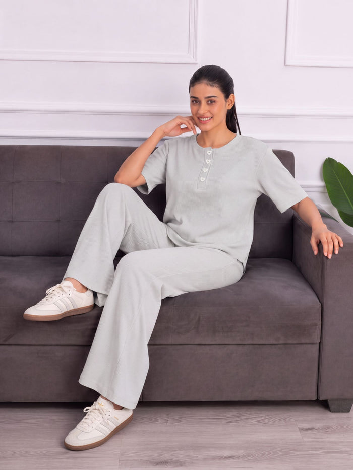 Women’s Premium Grey Waffle Pyjama Set