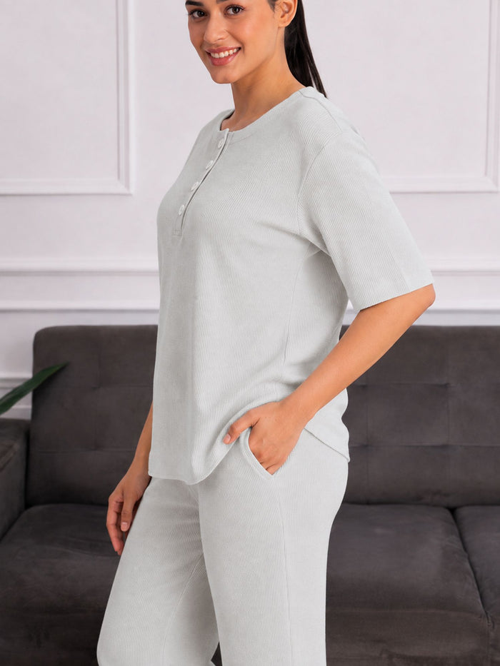 Women’s Premium Grey Waffle Pyjama Set