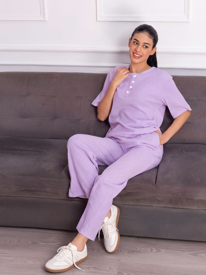 Women’s Premium Lavender Waffle Pyjama Set