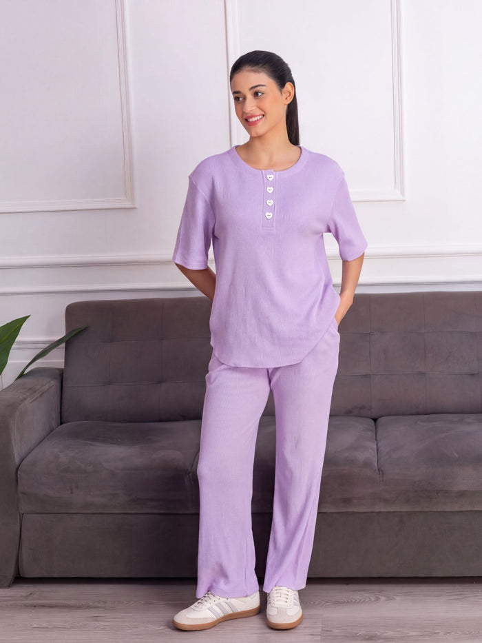 Women’s Premium Lavender Waffle Pyjama Set