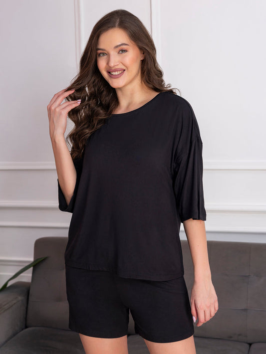 Women’s Premium Modal Black T-Shirt and Shorts Set