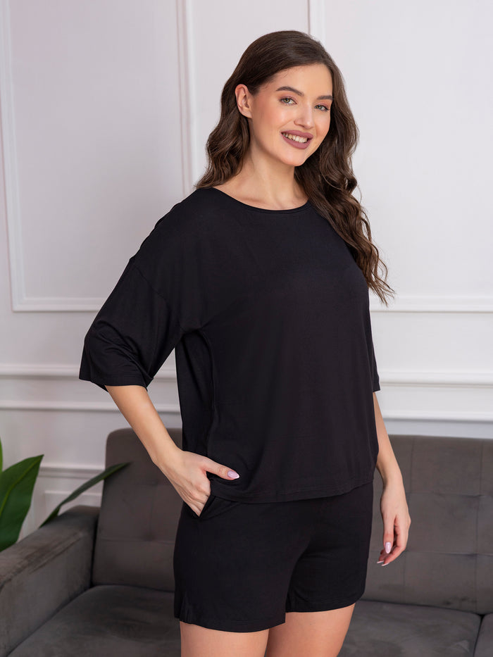 Women’s Premium Modal Black T-Shirt and Shorts Set