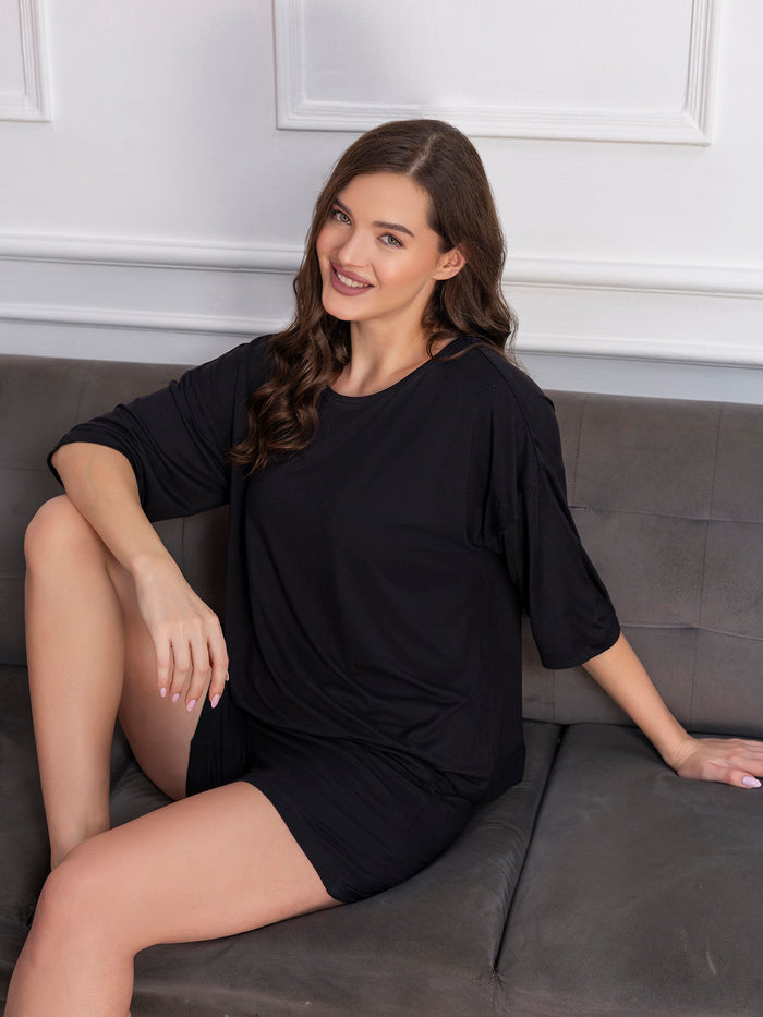 Women’s Premium Modal Black T-Shirt and Shorts Set