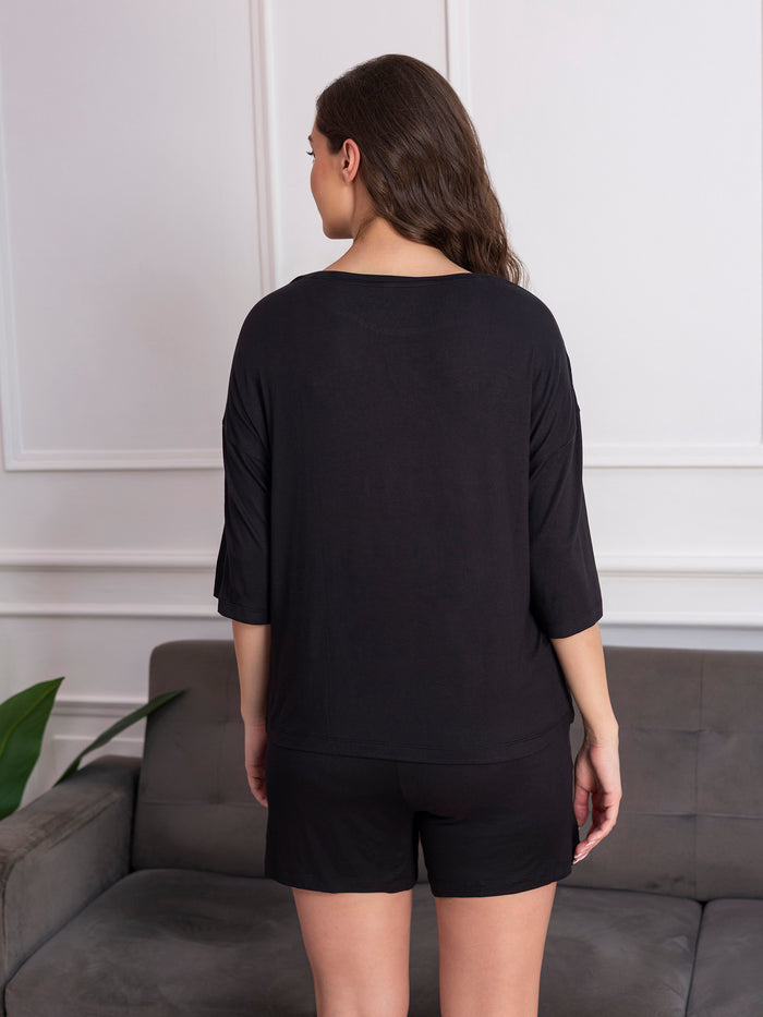 Women’s Premium Modal Black T-Shirt and Shorts Set