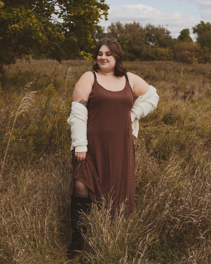 Yasameen Slip Dress in Chocolate - Laluxe Femme