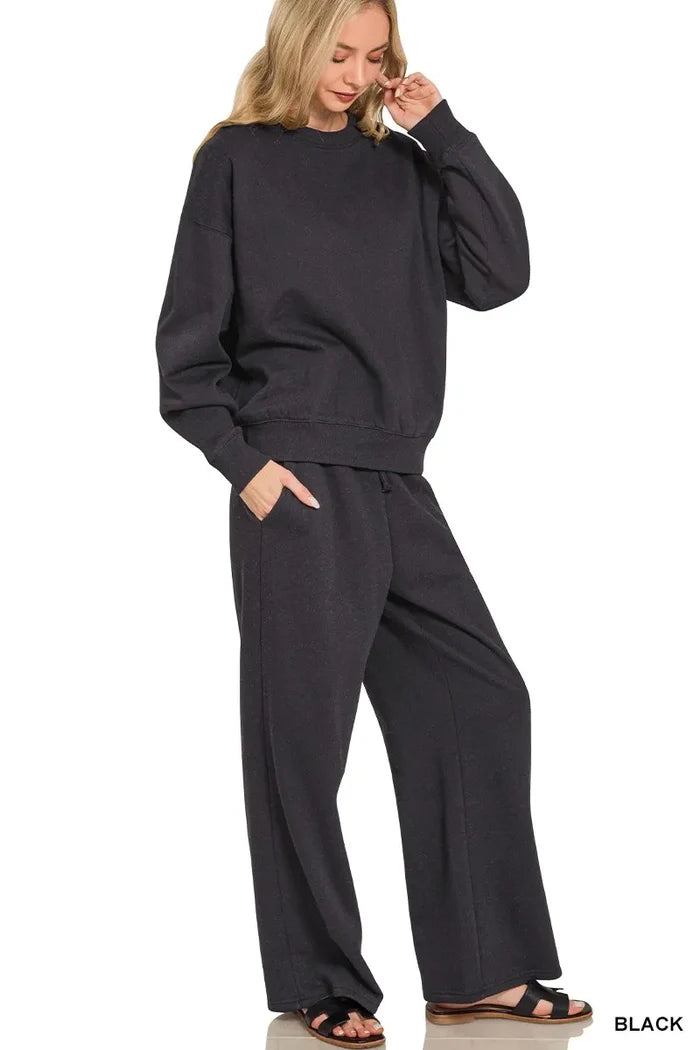Zenana Fleece Long Sleeve Top and Sweatpants Set